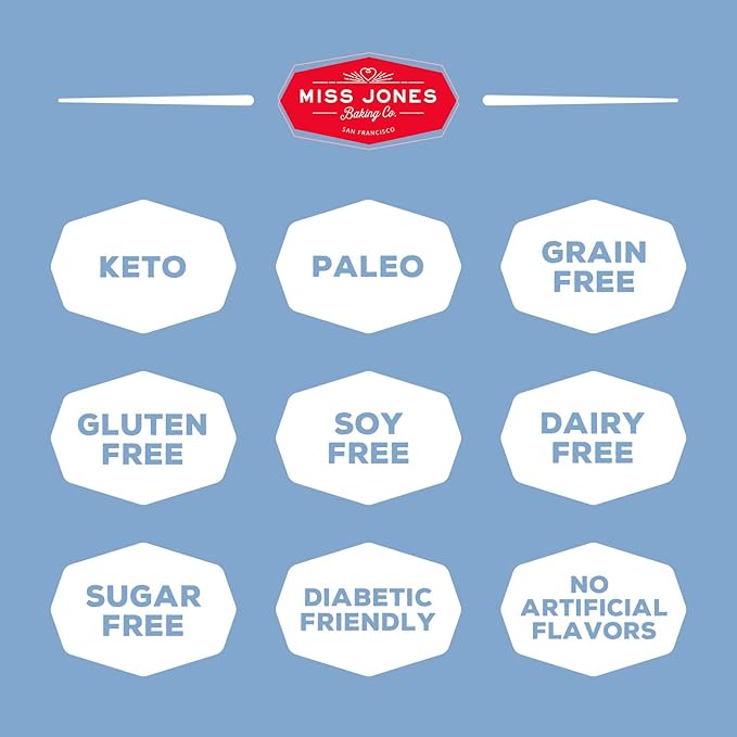 Miss Jones Baking Blueberry Muffin Mix - Almond Flour, Gluten Free, Low Carb, No Sugar Added, Naturally Sweetened Desserts & Treats - Keto, Diabetic, Atkins, WW, and Paleo Friendly (Pack of 2)