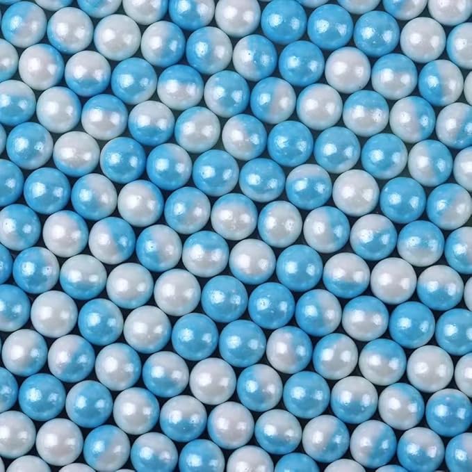 White Blue Edible Pearl Sprinkles, Christmas Cake sprinkles, Cookie sprinkles,Sugar Pearl, Edible Candy Pearls 7mm 130g 4.6OZ for Cake Cupcake Decorationg (Blue+White)