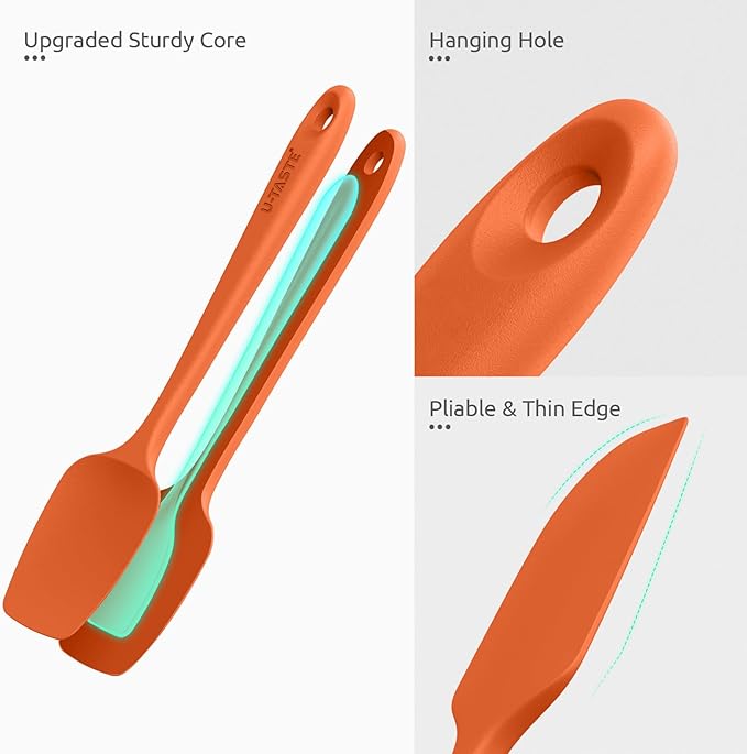 High Heat Resistant Silicone Spatulas: U-Taste 480ºF Hot Proof Food Grade Flexible Silicon Baking Scraper, Food Grade Rubber Kitchen Cooking Mixing Utensils for Nonstick Cookware Set of 4 (Orange)