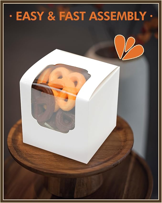 Bakepacker Auto-pop up Cupcake Boxes 100-Packs Individual Cupcake Container White 3.5" x 3.5" x 3.5" Single Cupcake Boxes