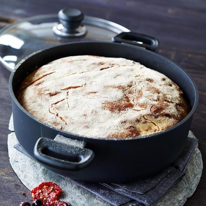 Scanpan Classic 4 1/2 Qt Nonstick Covered Low Sauce Pot – Metal Utensil Safe, Dishwasher & Oven Safe to 500°F, Works on Gas & Electric Stovetops, Black