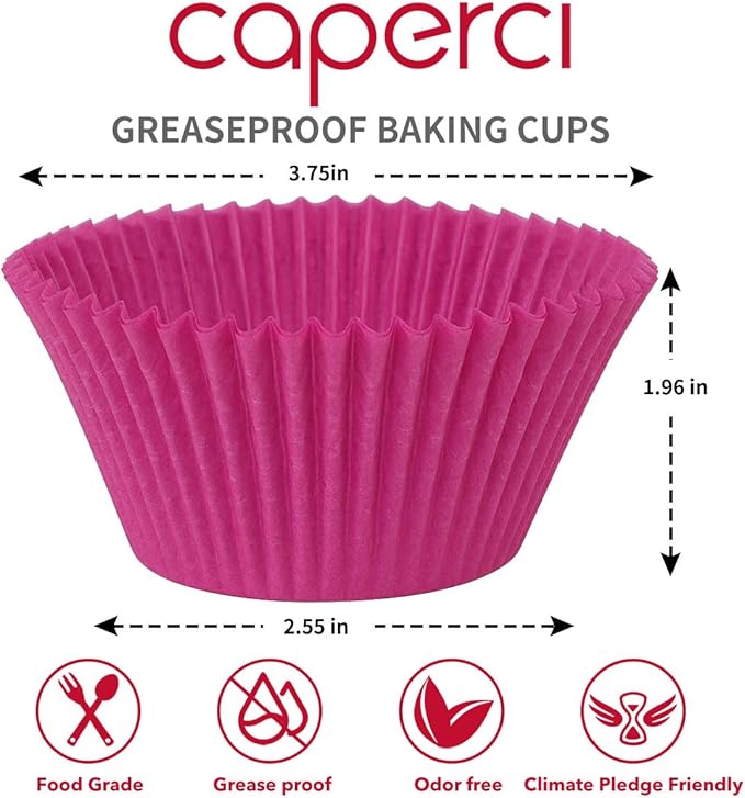 Caperci Bright Rainbow Jumbo Cupcake Liners Extra Large Muffin Baking Cups 300-Count, Odorless, Upgraded & Food Grade Grease-Proof Paper
