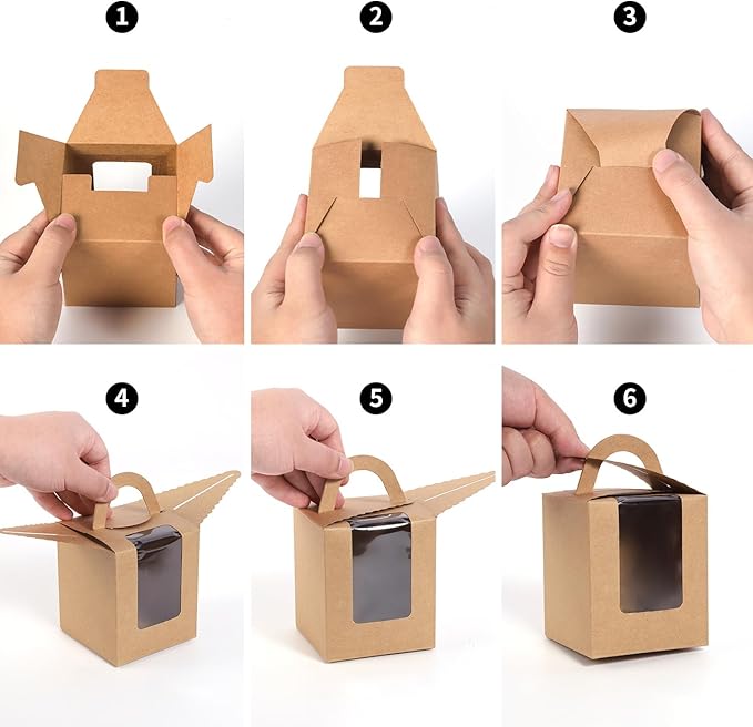 JCD 70 Packs Kraft Cupcake Boxes Individual Cupcake Holders Disposable Brown Cupcake Boxes with Window 3.6 * 3.6 * 4.3inch Single Cupcake Containers Pastry Box Muffins Holder for Bakery (Brown/70Pcs)