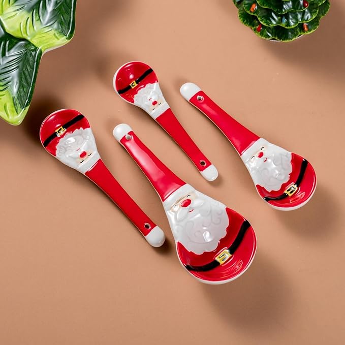 Ceramic Christmas Measuring Spoons Set – 4-Piece Santa Claus Ceramic Spoons for Holiday Baking – Includes 1 Tbsp, 1 tsp, 1/2 tsp, 1/4 tsp – Festive Kitchen Gift for Christmas Decor