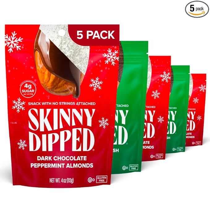 SkinnyDipped Peppermint and Mocha Splash Almonds Variety Pack Bundle, Healthy Snack, Plant Protein, Gluten Free, 3.5 oz Resealable Bags, Pack of 5, Limited Edition