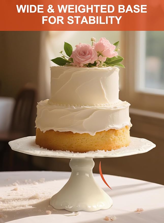 12" White Cake Stand for 10" Cake, Porcelain Cake Plate, Cake Pedestal Stand, Round Dessert Stand, Wedding Cake Stand for Party, Birthday, Baby Shower, Christmas, Home Decorating Cake Display Stand
