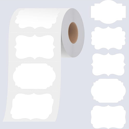 300 PCS White Stickers, 5 Shape Water/Oil/Tear Resistant Blank Stickers Removable with no Residue for Name Tags, File Folders, Food Jars, Gift Tags, Home Office Business Uses (2” x 3”) ﻿