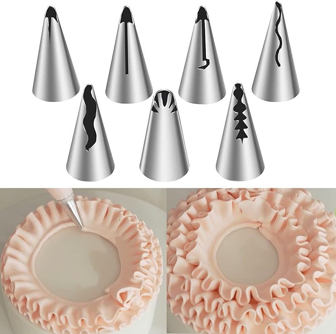 Silver Pleated Skirt Piping Nozzles Set, Stainless Steel Russian Nozzles Tips Piping Set for Pastry Fondant, Cake Decorating Supplies Baking Tools, Decorating Tools, Icing and Piping Tips（#090）