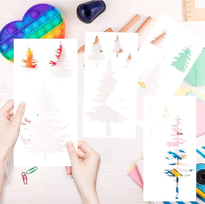 Leaf Trees Stencils Christmas Reusable Pine Drawing Stencils Winter Holiday Templates Cypress Stencil Woodland Painting for Wood Canvas Home Decor Crafts (4 Pcs Leaf) (Style 2)