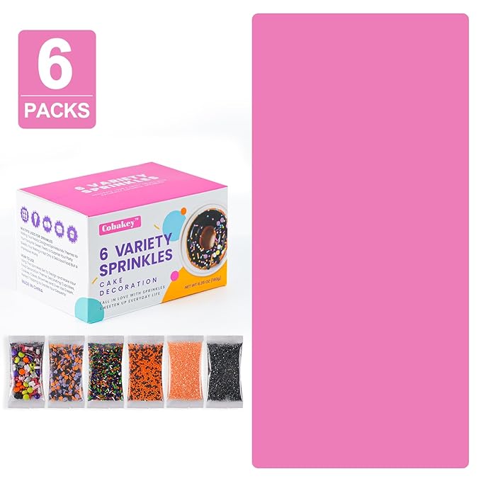 Halloween Sprinkles Mix - 6.35 oz 6 Variety Packs | Candy Eyeballs, Skull, Ghost, Tombstone, Black Orange Purple Green Nonpareils, Jimmies, Confetti & Sanding Sugar for Cake Decorating Cookies Cupcake Spooky Party