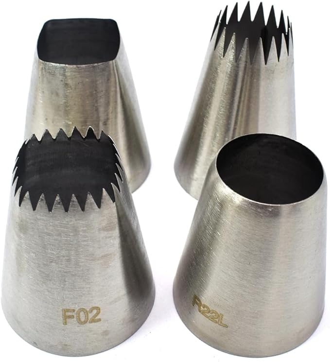Large Piping Nozzles, 4Pcs #9FT #F02#F06#R22L Stainless Steel Seamless Icing Piping Nozzle Tip Set for Cupcakes and Baking