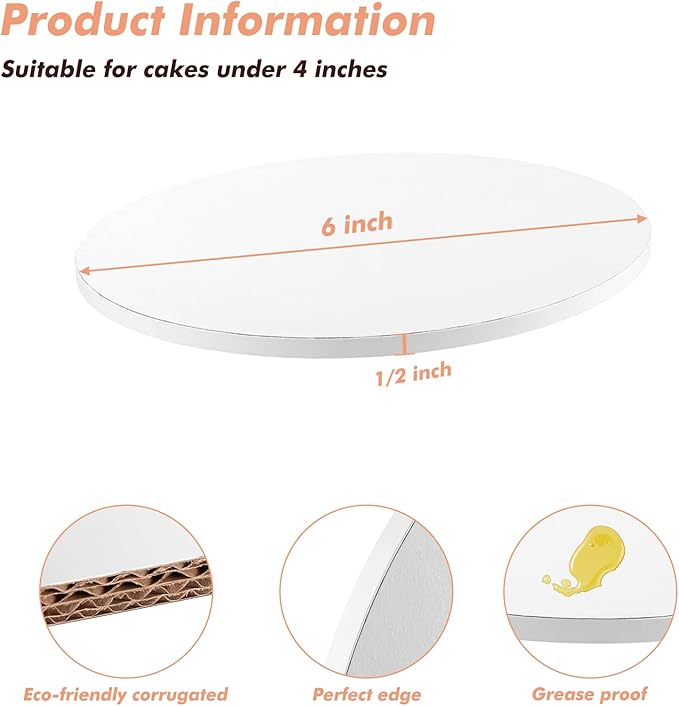 15 Pack Cake Boards 6 Inch Round Cake Drum White 1/2” Thick Cake Drums Corrugated Cardboard Cake Base for Multi-Layer Cakes Sturdy Cake Decorating Supplies