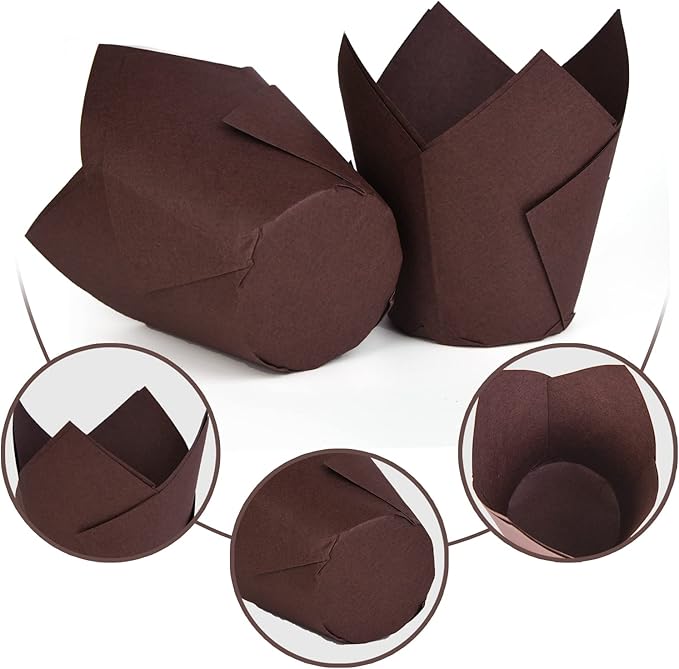 200Pcs Tulip Cupcake Liners Muffin Baking Holders Premium Cups Wrappers Christmas Lliners for Weddings, Birthdays, Anniversaries, and Special Occasions（Brown）