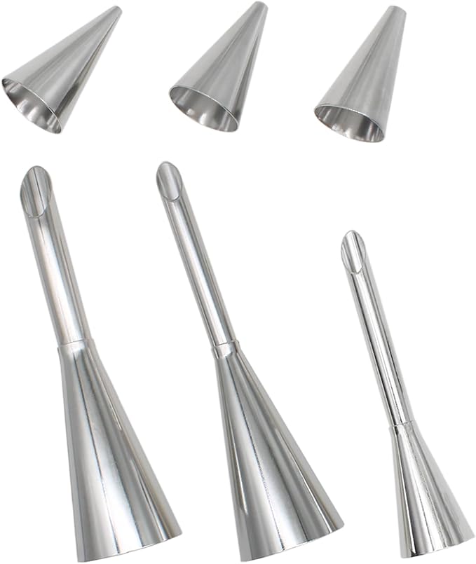 6PCS Cream Horn Molds Different Size Cream Icing Piping Tips Stainless Steel Cake Decorating Supplies for Various Pastries and Puffs