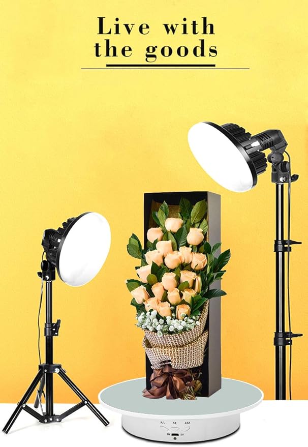 JAYEGT Motorized Rotating Display Stand, 7.87inch /17.6lbs Load, 360 Degree Electric Rotating Turntable for Photography Products, Jewelry, Cake,3D Model , Mirror Cover (White, 7.87inch/Button Control)