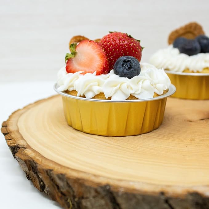 CMJJ 100ct Tiny 2oz Gold Bakeable Aluminum Cups | Mini Disposable Ramekins | Baking Essentials for Parties, Weddings, Catering
