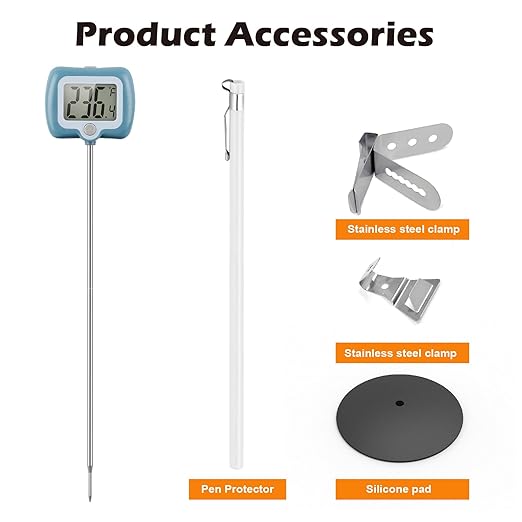Digital Candy Thermometer with Adjustable Display, 304 Stainless Steel Probe, -58°F~572°F, Includes 2 Pot Clips & Heat-Insulating Pad for Sugar Syrup, Jam, Chocolate, Frying Oil (Blue)