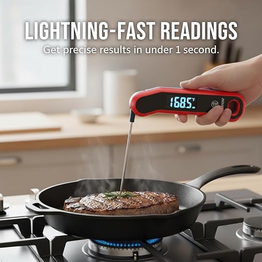 Instant Read Meat Thermometer Digital with Auto Rotate Large LCD Display & Sleep Mode, ±0.5°F Accuracy, IP67 Waterproof Cooking Thermometer for BBQ Grill Smoker Candy