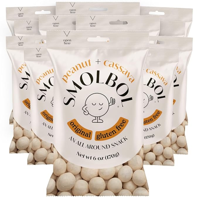 SMOLBOL Roasted Peanut in a Crunchy Cassava Crust | Lightly Salted | Gluten-Free Snack | Plant Protein Snack | Small Peanut Balls | Ovinhos de Amendoim | Cacahuates con Yuca | Original | 6 Oz (Pack of 12)