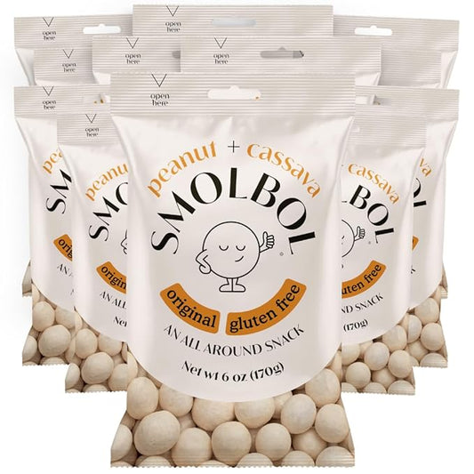 SMOLBOL Roasted Peanut in a Crunchy Cassava Crust | Lightly Salted | Gluten-Free Snack | Plant Protein Snack | Small Peanut Balls | Ovinhos de Amendoim | Cacahuates con Yuca | Original | 6 Oz (Pack of 12)