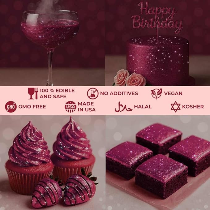 Bulk 20g Red Edible Glitter for Drinks | Premium Edible Glitter for Cakes, Cocktails, Red Cake Decorating Decorations Food Grade, Vegan, Kosher, Halal, Gluten Free - Made in USA