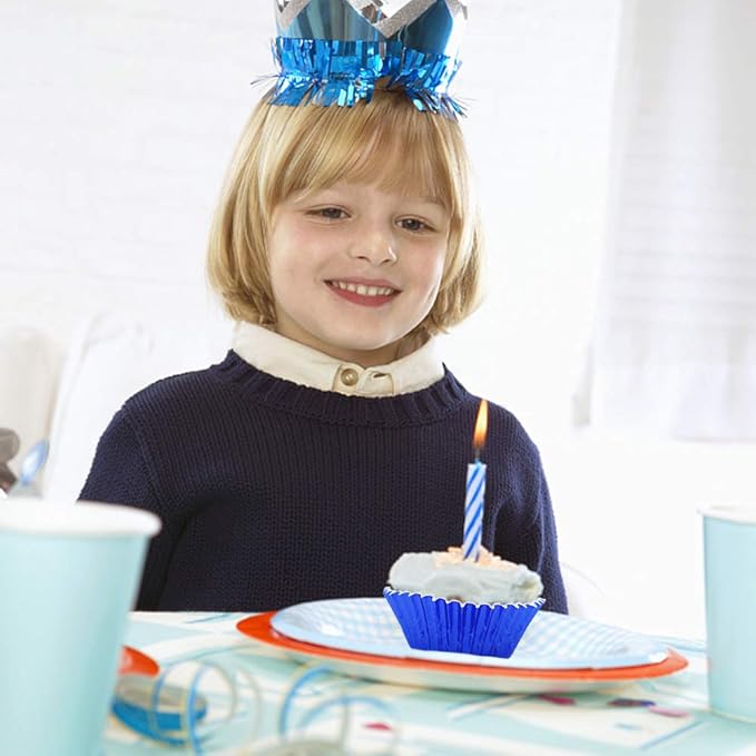 Cupcake Liners Blue,GOLF Standard Size Blue Foil Cupcake Liners Wrappers Metallic Baking Cups,Muffin Paper Cases, 100 Pack