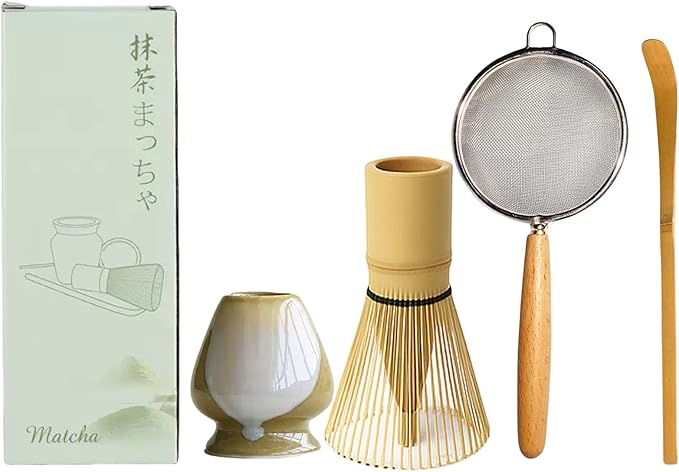 Matcha Whisk Set - 4PCS, Matcha Whisk, Whisk Holder, Sifter, Scoop, Matcha Kit for Tea Ceremony, Gift Set for Matcha Lovers