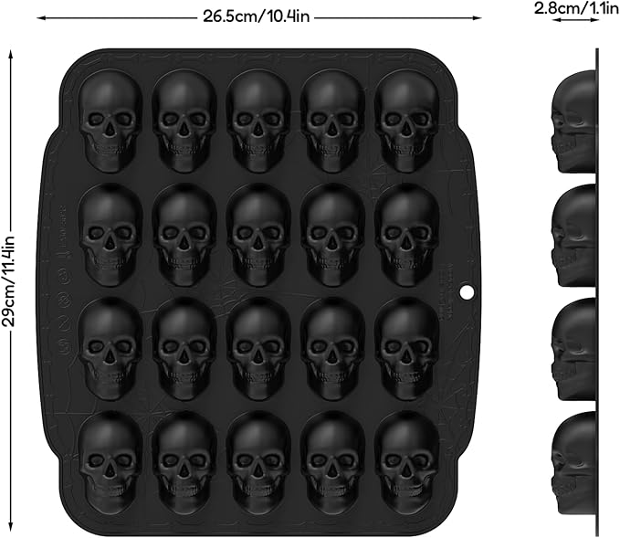 JETKONG 20 Cavity Skull Silicone Mold 3D Skull Ice Cube Mold, Halloween Silicone Molds for Chocolate, Jelly, Wax Melt, Ice Cubes