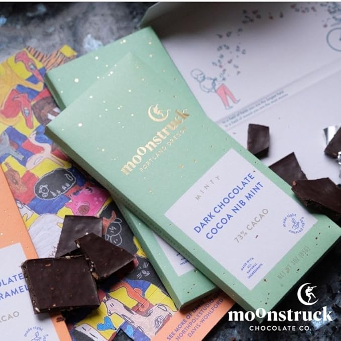 Moonstruck Chocolate Mint Chocolate Bar, 73% Cacao, 3.0oz (Pack of 12)