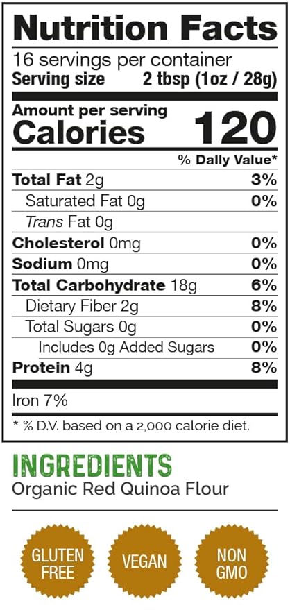 HerbaZest Red Quinoa Flour Organic – 1 LB – Vegan & Gluten Free Superfood – Baking Flour Alternative – Perfect for Baked & Non-Baked Goods, Pancakes & Waffles, Savory Dishes & More