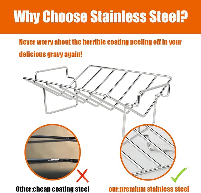 Thanksgiving Turkey Roasting Rack Stand for Smoker and Grill, Turkey Roaster V Rack Stainless Steel Rib Racks for Grilling and Smoking, for Large and XLarge Big Green Egg,Kamado Joe,Big Joe