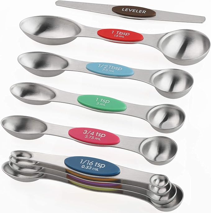Magnetic Measuring Spoons Set of 9 Stainless Steel Stackable Dual Sided Teaspoon Tablespoon for Measuring Dry and Liquid Ingredients Fits in Spice Jars