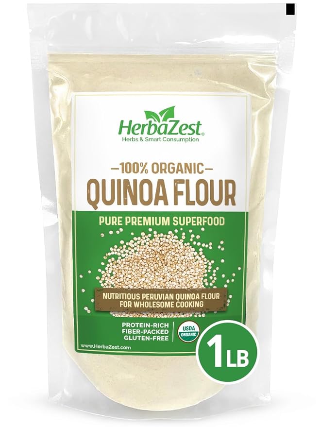 HerbaZest Organic Quinoa Flour – 1 LB – Premium USDA Certified, Vegan & Gluten-Free Superfood – Versatile Wheat Flour Alternative for Breads & Crackers, Pancakes & Waffles, Snacks & Desserts, Savory Recipes & More