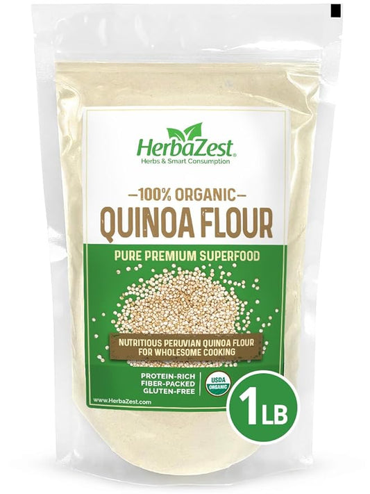 HerbaZest Organic Quinoa Flour – 1 LB – Premium USDA Certified, Vegan & Gluten-Free Superfood – Versatile Wheat Flour Alternative for Breads & Crackers, Pancakes & Waffles, Snacks & Desserts, Savory Recipes & More