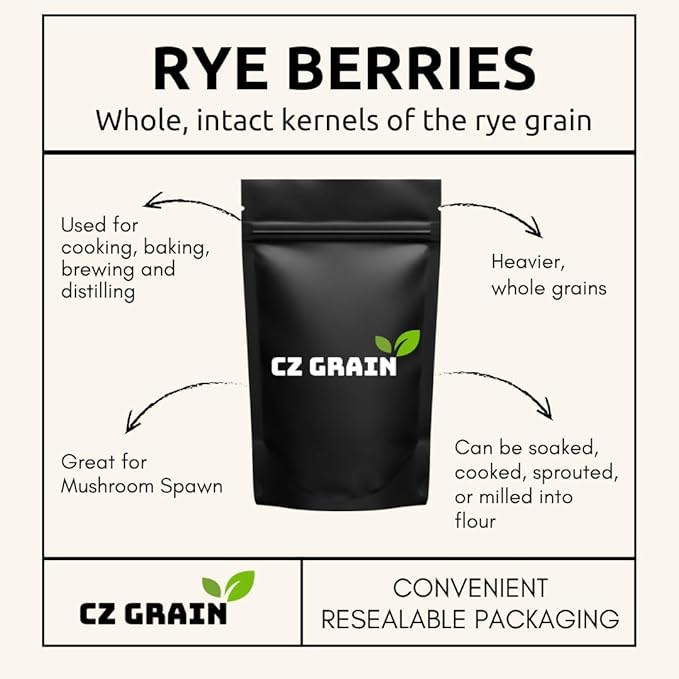 25 Pounds Rye Berries – Non-GMO Whole Rye Grain for Baking, Mushroom Spawn, Brewing & Distilling – Extra Clean, Resealable Bag, 100% USA Product