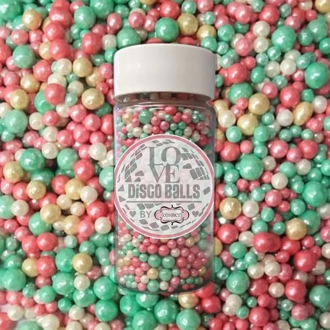 Confect Sprinkles - Love Disco Balls Sprinkles – Pink & Mint Pearl Mix, Decorative Cake Sprinkles for Cupcake & Cake Decoration – Vegan, Gluten-Free, Nut-Free, Soy-Free, Dairy-Free, Palm Oil-Free - 4.2 Oz