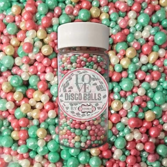 Confect Sprinkles - Love Disco Balls Sprinkles – Pink & Mint Pearl Mix, Decorative Cake Sprinkles for Cupcake & Cake Decoration – Vegan, Gluten-Free, Nut-Free, Soy-Free, Dairy-Free, Palm Oil-Free - 4.2 Oz