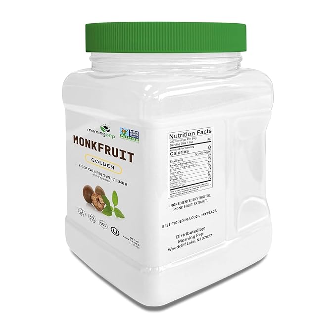Morning Pep Monk Fruit Sweetener, golden Sugar Substitute, 2.5 lb, Keto Friendly, 1:1 Sugar Replacement, Zero Calorie, Non-GMO, Kosher, Golden - 2.5 lb