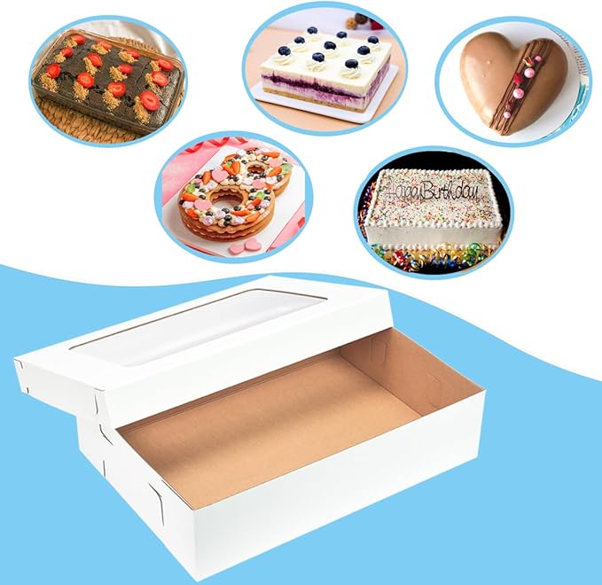 JJO 26x18x5 Inch Full Sheet Cake Boxes with Thick Cake Boards,5 Pack-Large Bakery Boxes Corrugated Rectangle Cake Boxes for 26x18 Inch Sheet Cake,Donuts,Brownie,Pastry Baking,Muffins,Cupcake