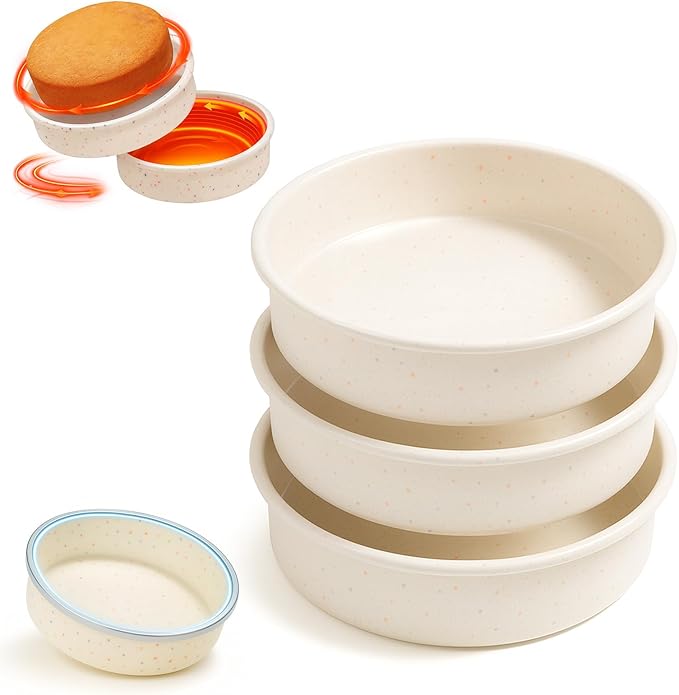 SJ 10 Inch Silicone Round Cake Pan with Metal Reinforced Frame Set of 3, Nonstick Silicone Cake Mold for Baking Suitable for Making Layers, Cheese & Chocolate Cakes