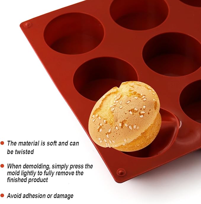 3-Pack Silicone Egg Molds - 2.1x0.85 Inch Round English Muffin & Breakfast Sandwich Maker, Reusable Non-Stick Baking Pan for Egg Patties, Whoopie Pies, Oven Safe (3Pc-12cups)