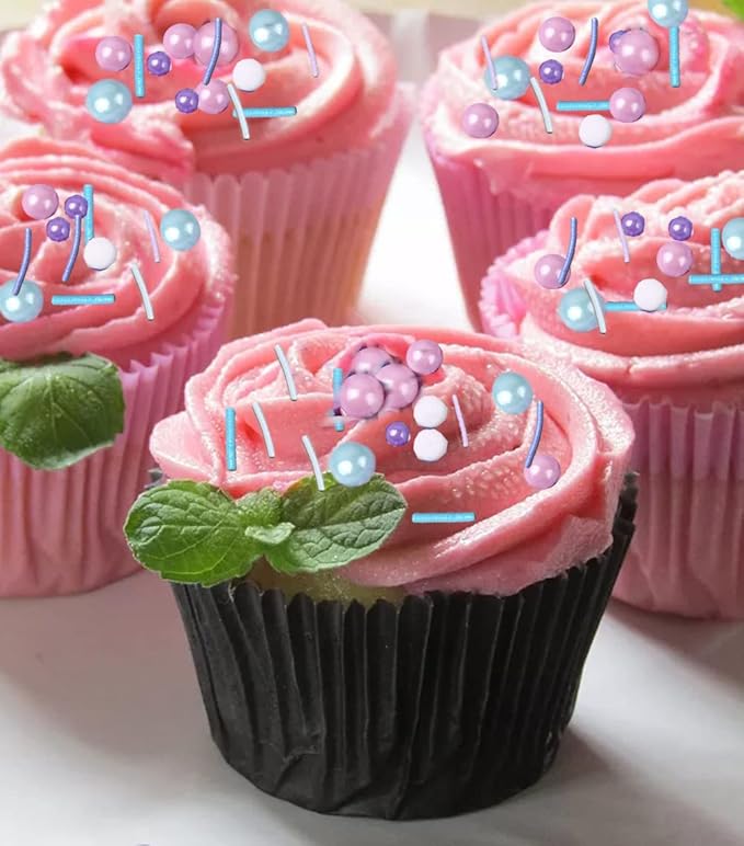 LEBERY 8.4 Oz Pastel Sprinkles, White Pink Purple Blue Sprinkles, Edible Cake Cupcake Sprinkle Edible Cake Pearls for Cake Decorating Mermaid Sprinkle Jimmies Mix for Baking Cookie Decoration