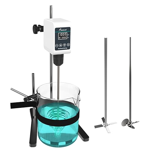 JOANLAB Digital Overhead Stirrer Mixer Set 10L Capacity Max viscosity10,000mPas, Lab Mixer Stirrer 100-1200rpm Lab Overhead Mixer with Support Stand&Two Stirring Rods