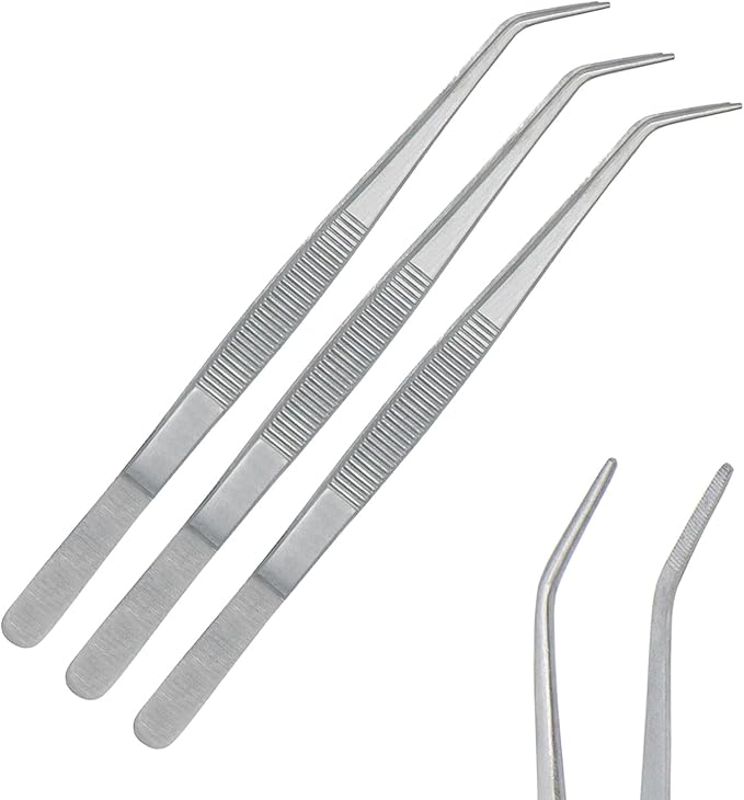 Stainless Steel Tweezers, with Curved Serrated Tip Multipurpose Tweezers Sewing Machine Tweezers Forceps for Craft Repairing (3)