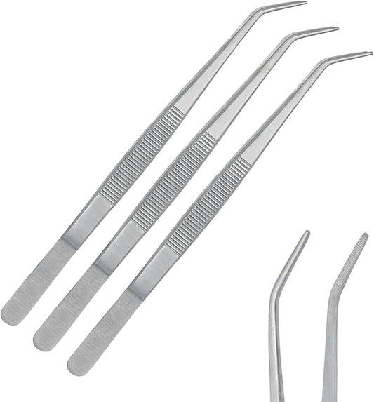 Stainless Steel Tweezers, with Curved Serrated Tip Multipurpose Tweezers Sewing Machine Tweezers Forceps for Craft Repairing (3)