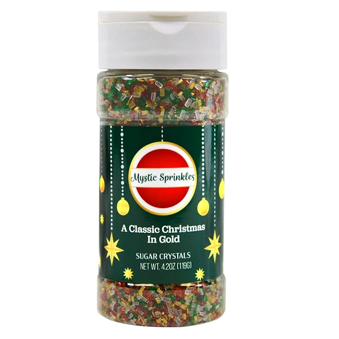Mystic Sprinkles Christmas Holiday Sprinkle Mixes (A Classic Christmas In Gold Sugar Crystals 4.2oz)