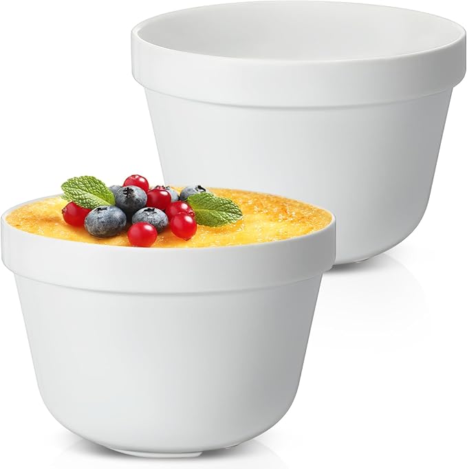 2 Pieces Ceramic 0.65 Qt Pudding Basins White 5.5 Inch Christmas Pudding Mold Bowls for Steaming Ovenproof Durable and Sturdy Porcelain Steamed Plum Puddings Bowl Basin, Easy to Clean