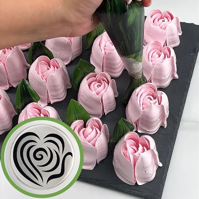Extra Large Russian Piping Tip Set - 6 Stainless Steel Marshmallow Buttercream Framing Nozzles for 3D Roses Tulip Cake Decorations and Marshmallow Bouquets, Includes 1 Cleaning Brush(6H)