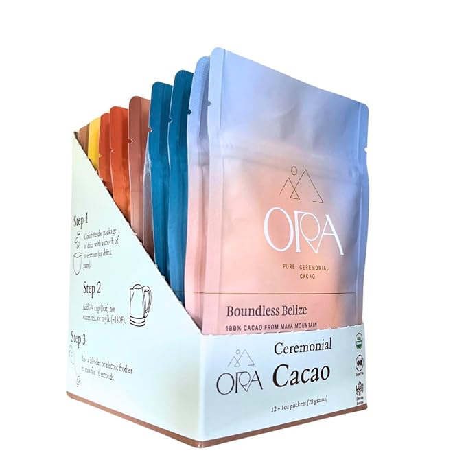 ORA Ceremonial Cacao - Pure Kit - Organic 100% Cacao - Ethical - Regenerative - High Flavanol - Coffee Alternative - Better Energy - Heavy Metals Tested - Unsweetened - 12-Pack