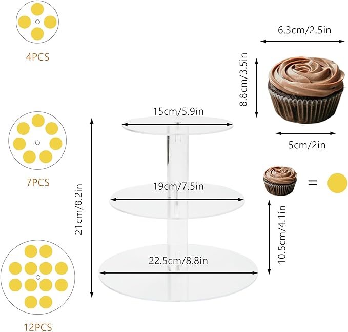3 Tier Cake Stand, Acrylic Round Cupcake Stand Clear Cupcake Tower Holder Display Stand for Party, Birthday, Wedding, Dessert, Baby Shower Decor